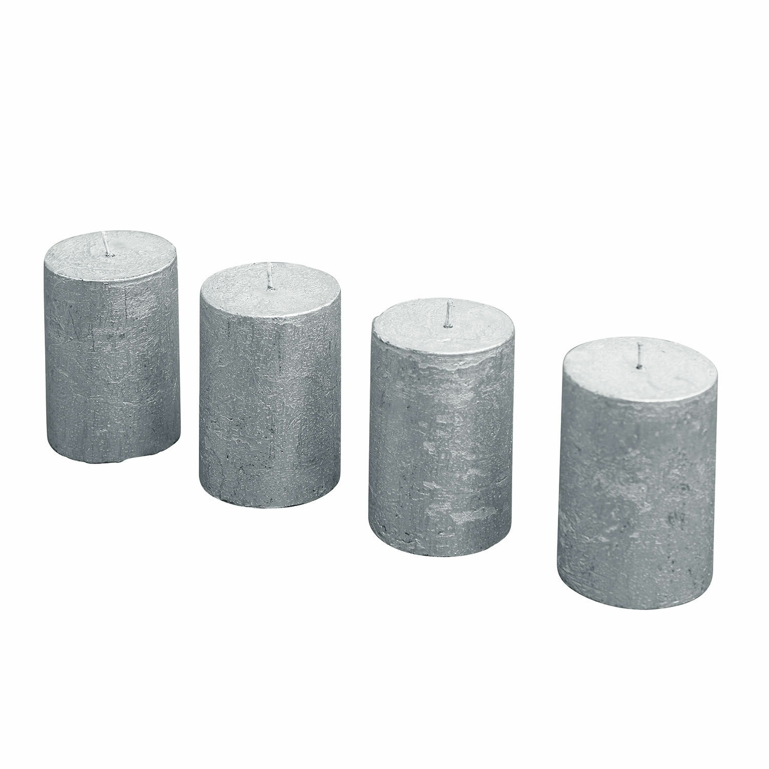 plata Conjunto de 4 velas cilíndricas plateadas con acabado metálico para decoración del hogar