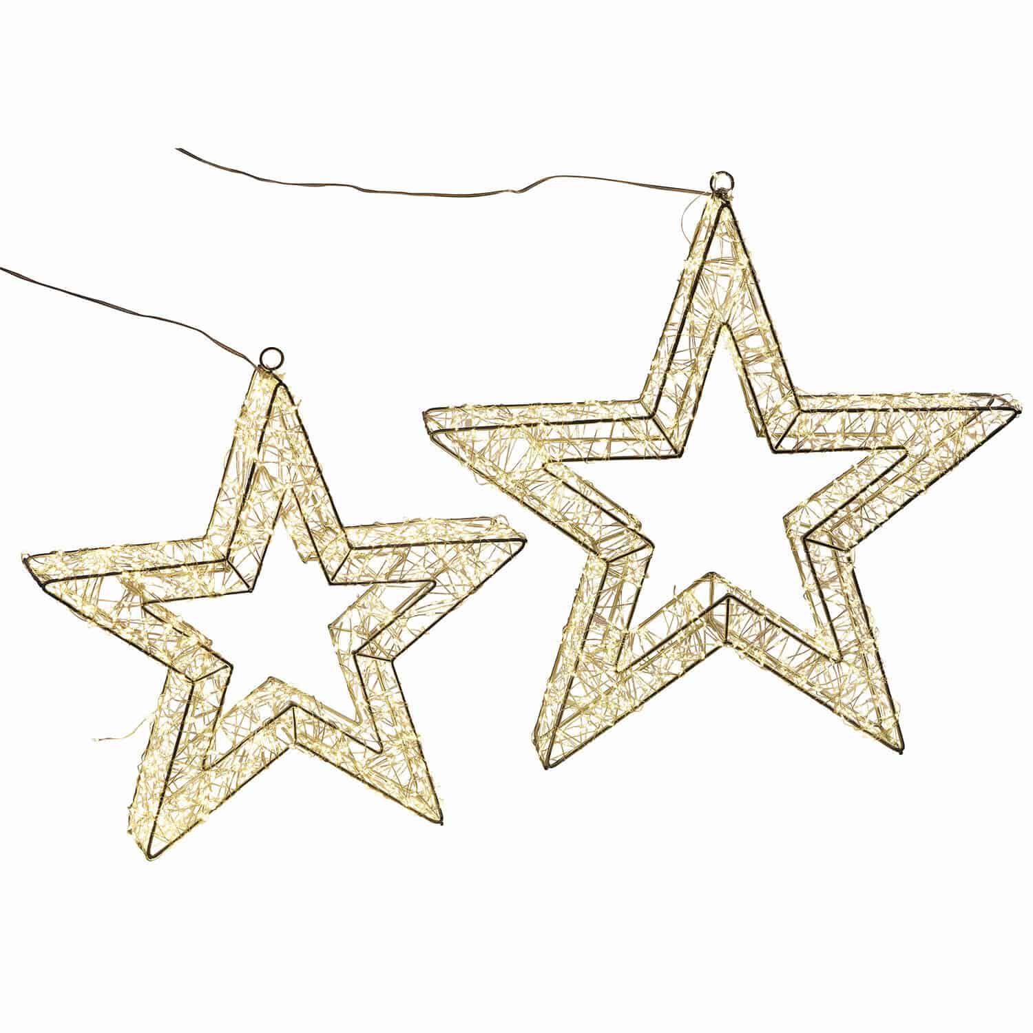 Set de 2 estrellas LED Veralisse Conjunto de dos estrellas decorativas de alambre con luces LED blancas cálidas para colgar