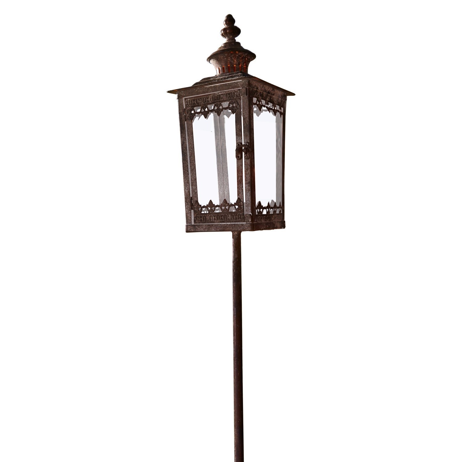 Farol Nielas Farol decorativo de jardín de metal oxidado con poste largo para decoración exterior