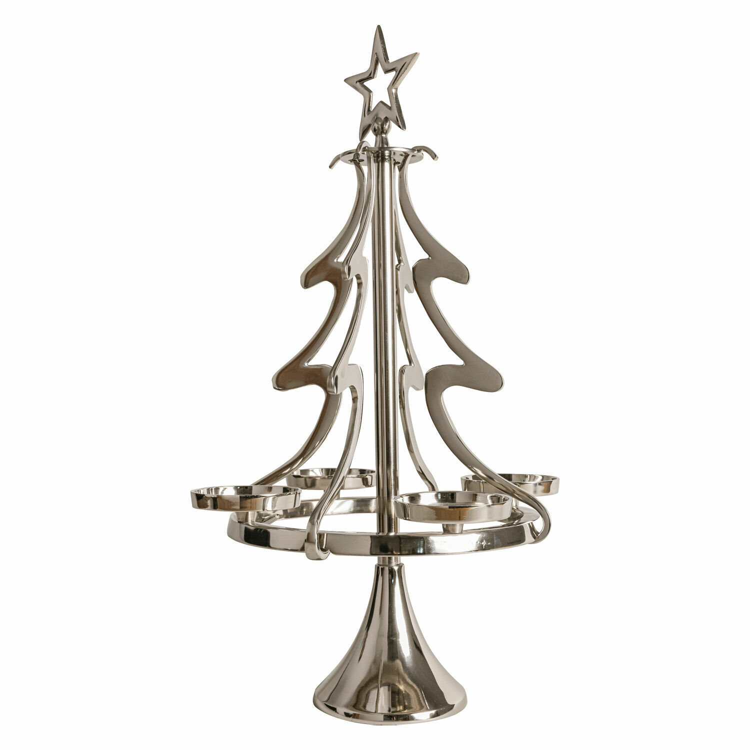 plata Soporte para corona de adviento plateado de metal con forma de árbol y cuatro portavelas
