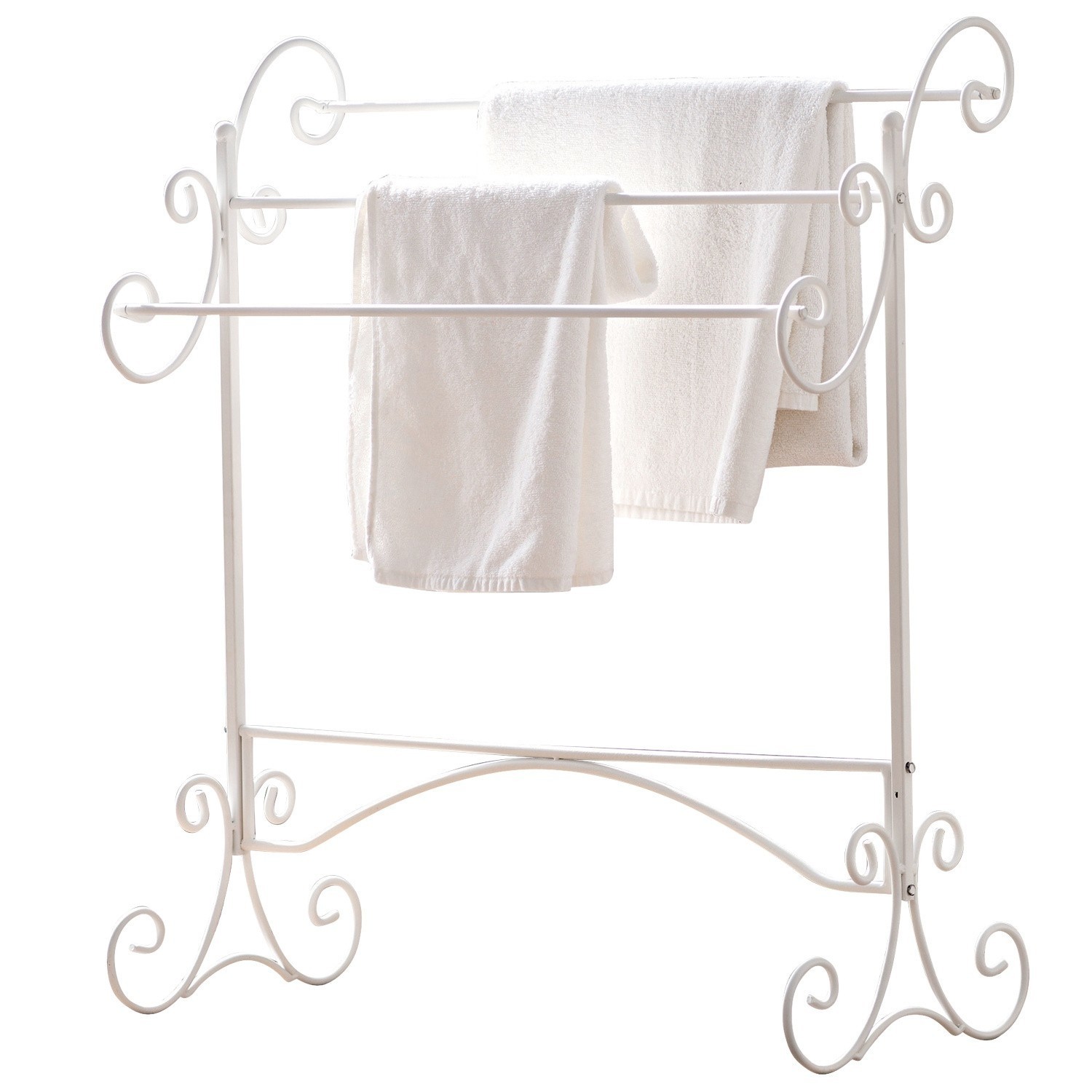 Toallero Duclair Toallero de metal blanco con detalles en espiral y toallas blancas para baño elegante