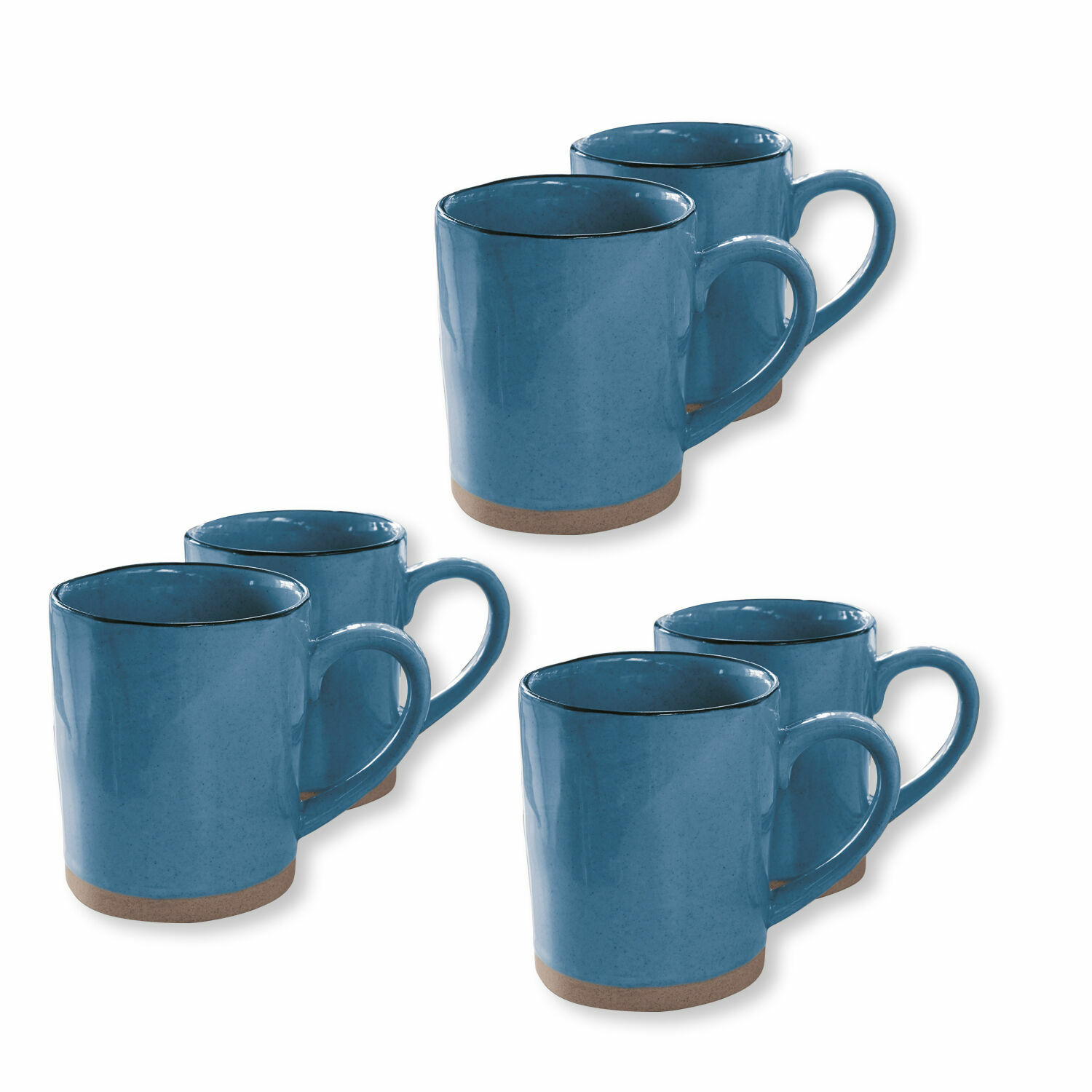 azul Set de 6 tazas de cerámica azul Biarritz con base marrón natural para café y té