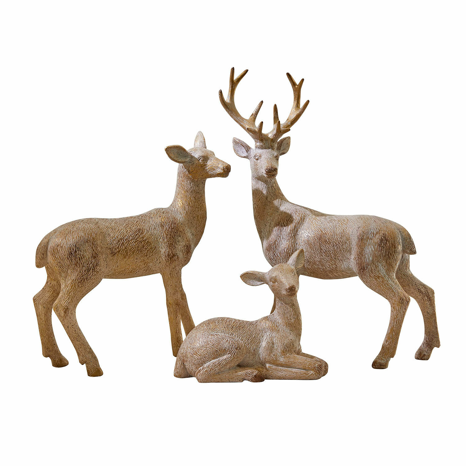 Set de 3 figuras decorativas Yasirah Conjunto de tres figuras decorativas de ciervos en plástico beige para interiores