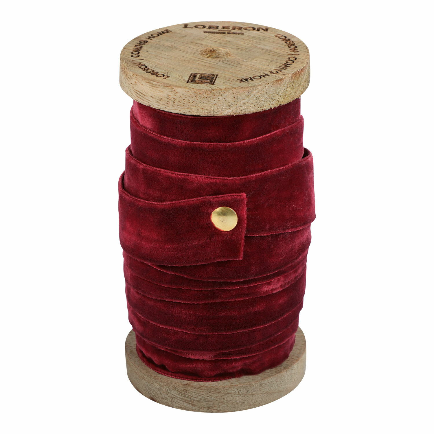 Cinta de terciopelo roja Andaris en carrete de madera para decoración y manualidades