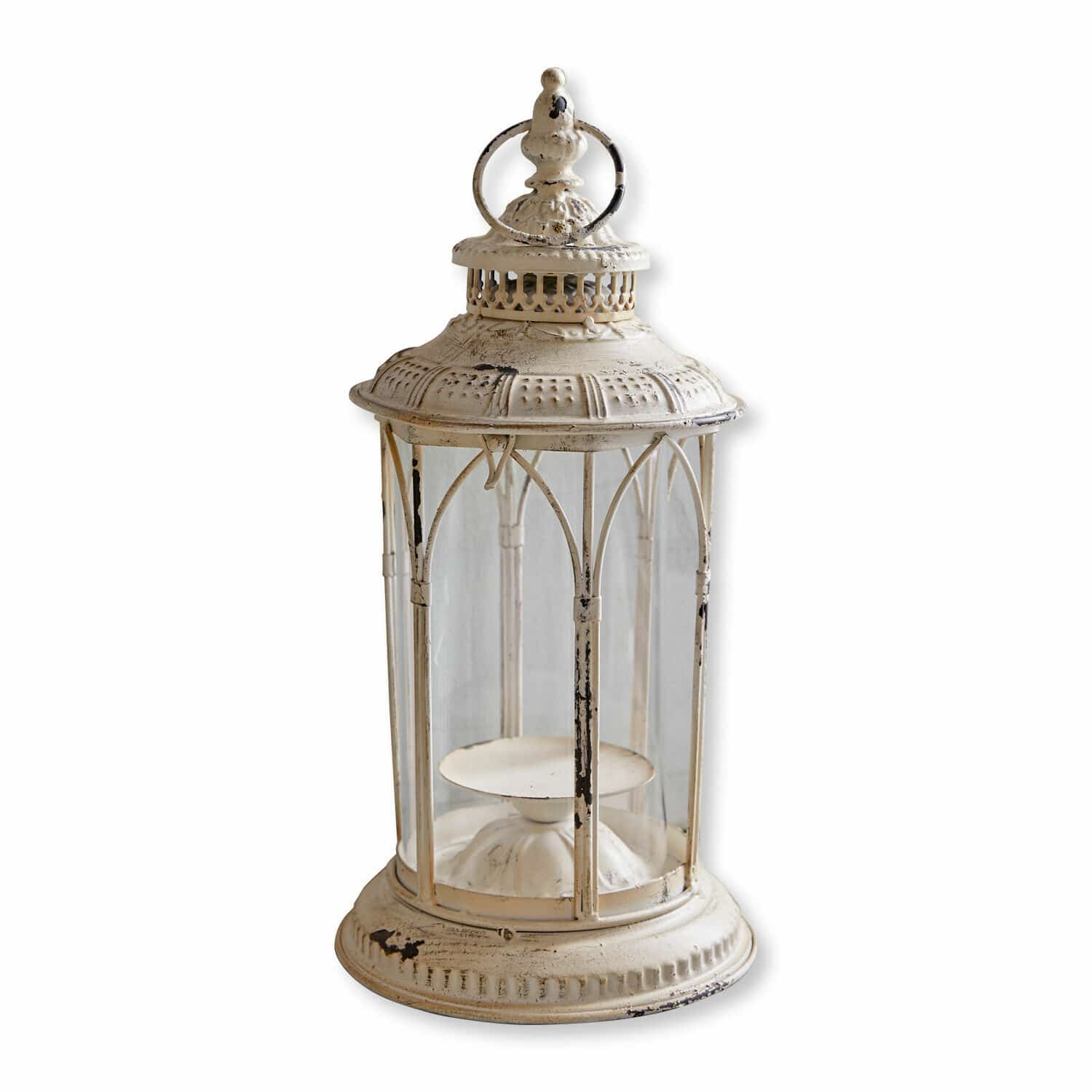 Farol Lanao Linterna decorativa de metal color crema estilo vintage con soporte para vela interior