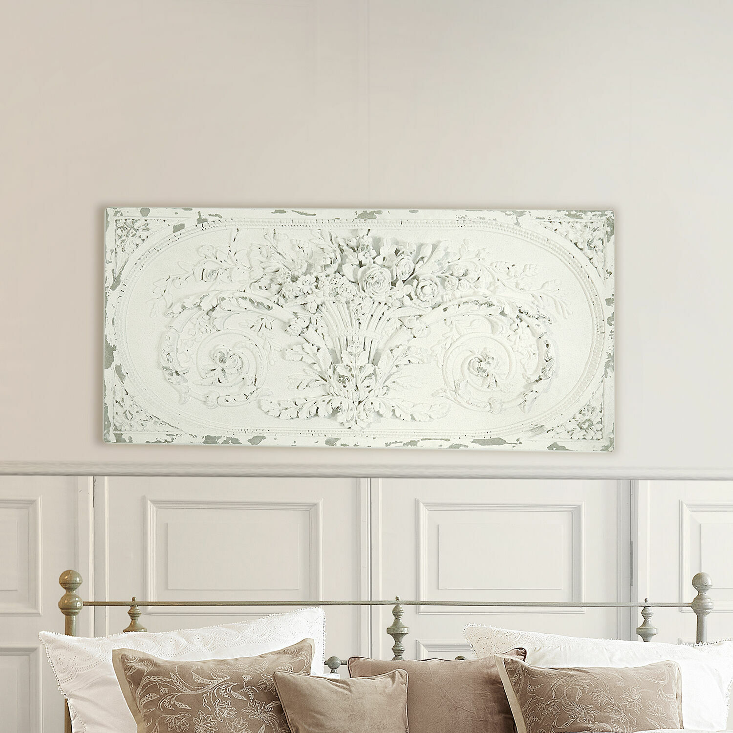 Panel decorativo Rêveresque Relieve decorativo de metal blanco con diseño floral para sala de estar elegante