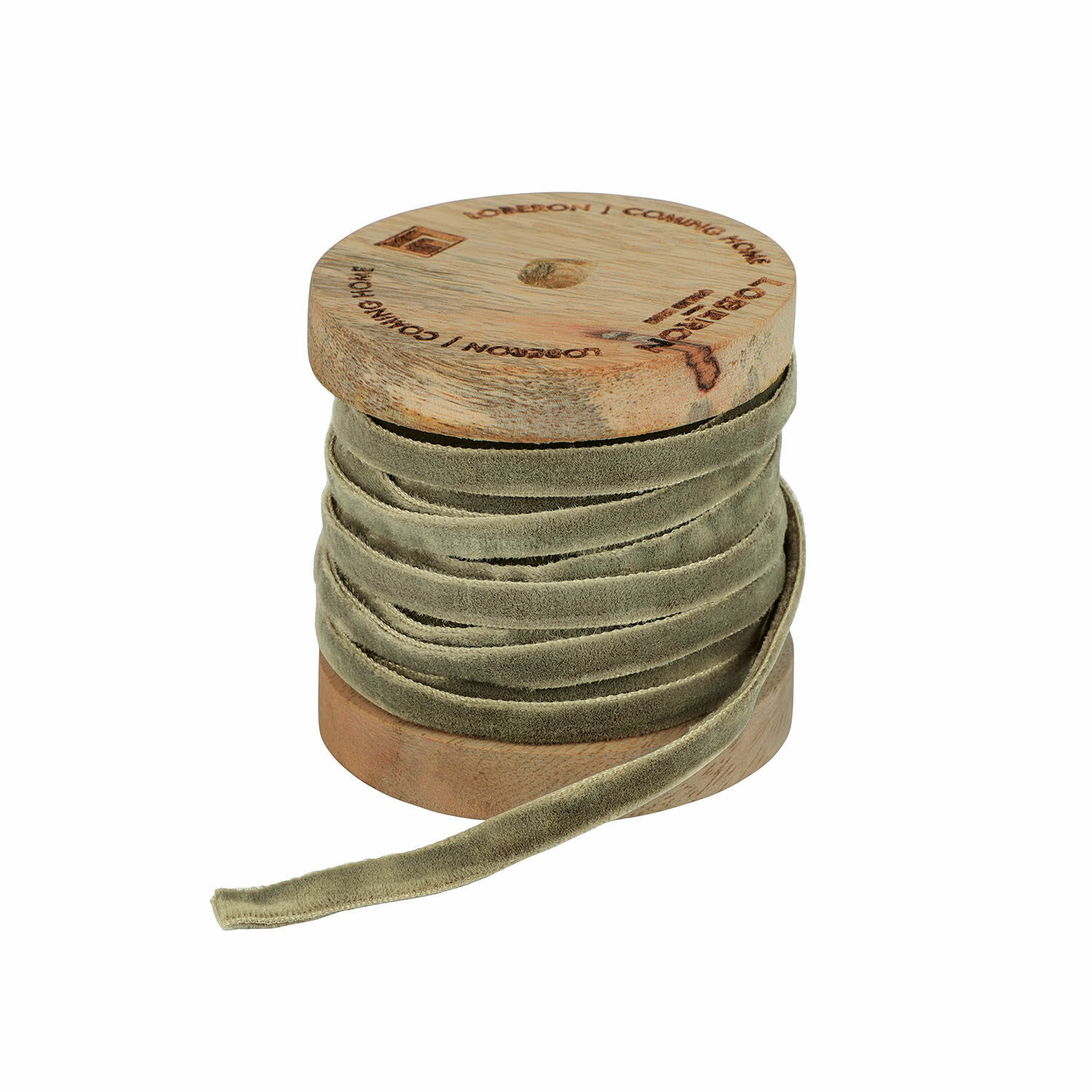 Cinta de terciopelo Olessa Cinta de terciopelo gris enrollada en carrete de madera para decoración y manualidades