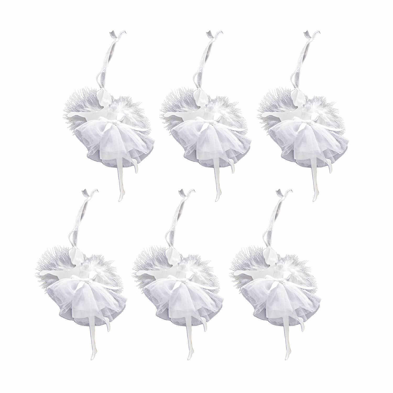 Set de 6 colgantes Ursule Conjunto de seis adornos de ángeles blancos con vestido de tul y cinta para colgar