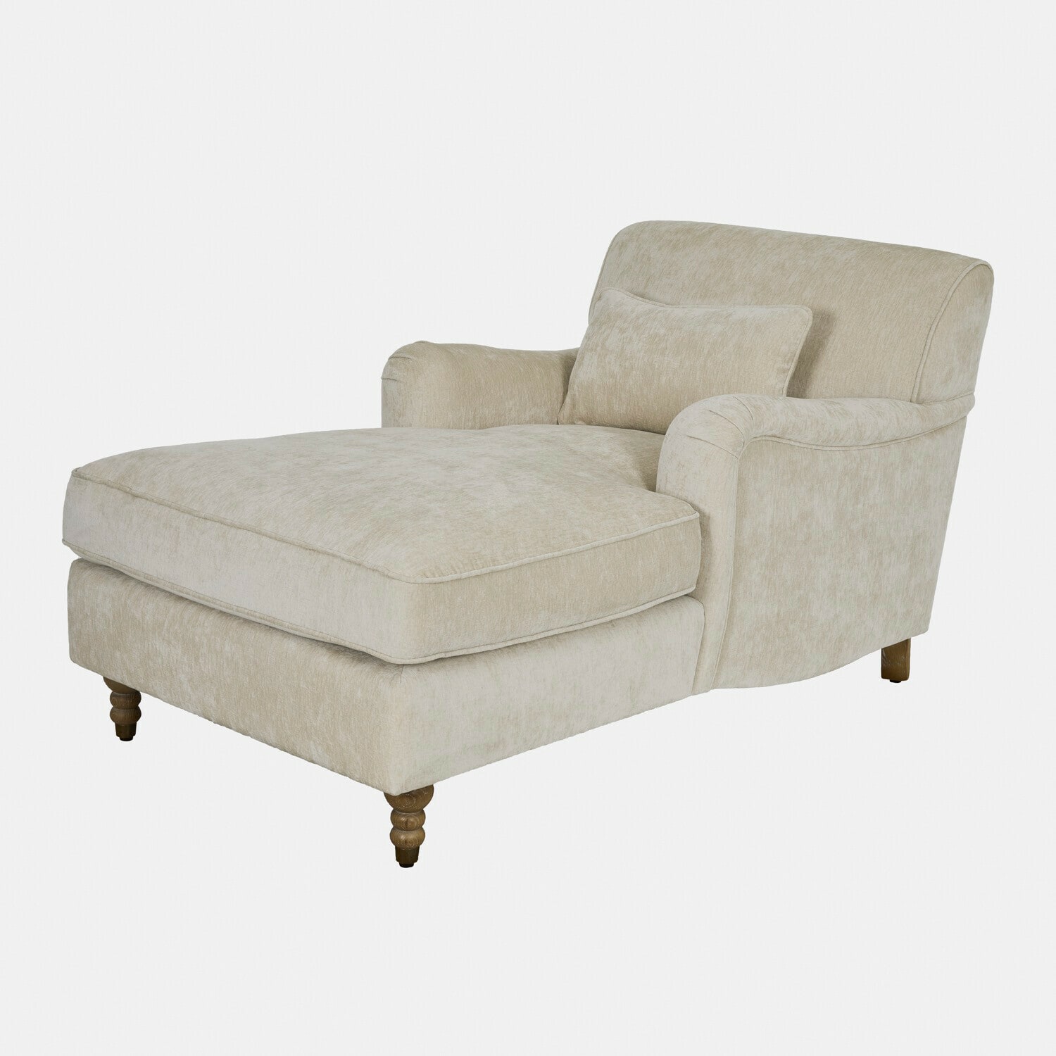 Chaise longue Isa Chaise longue beige de tela suave con patas de madera y cojín para lectura cómoda