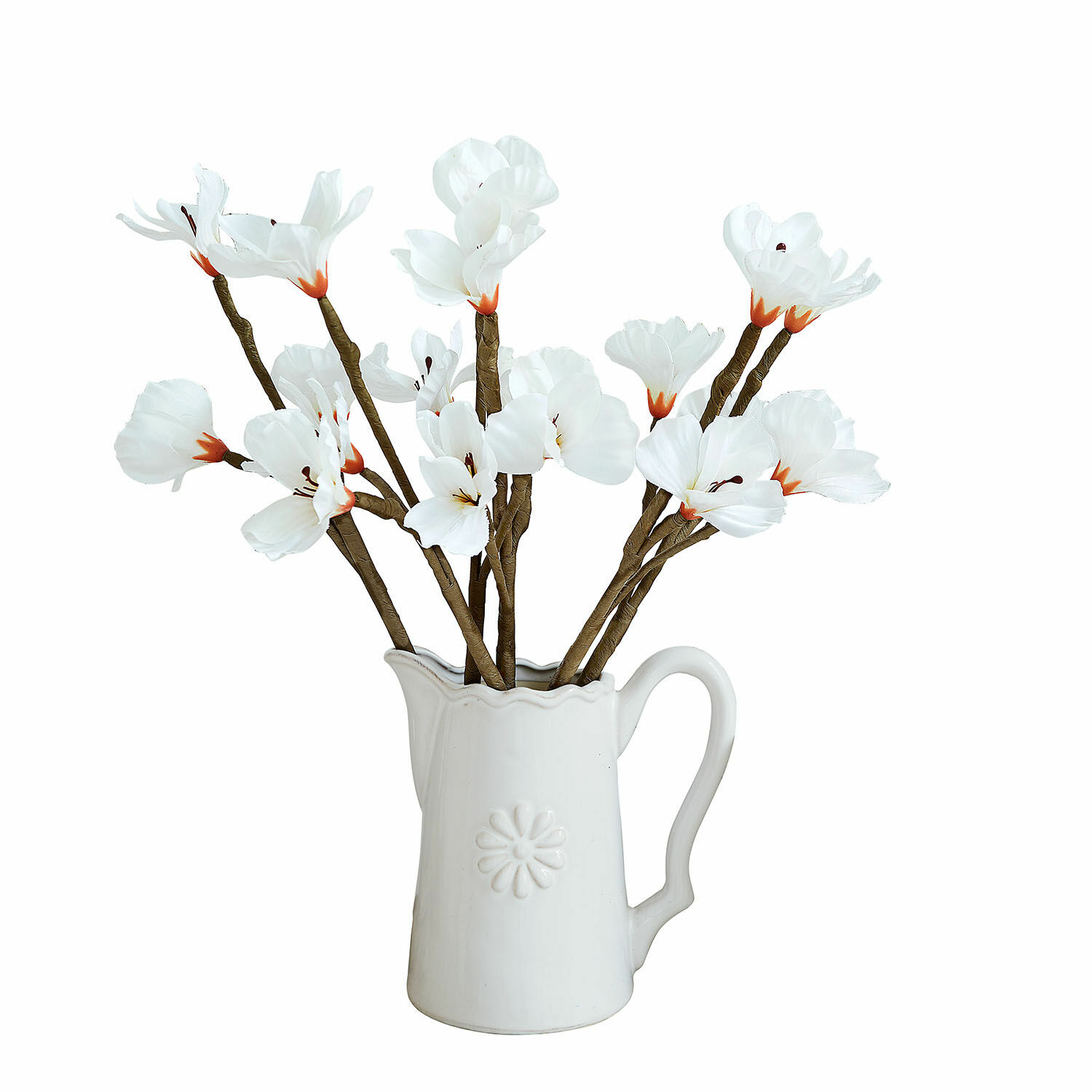Set de 6 flores decorativas Xivale Jarra de cerámica blanca con flores artificiales blancas para decoración elegante del hogar