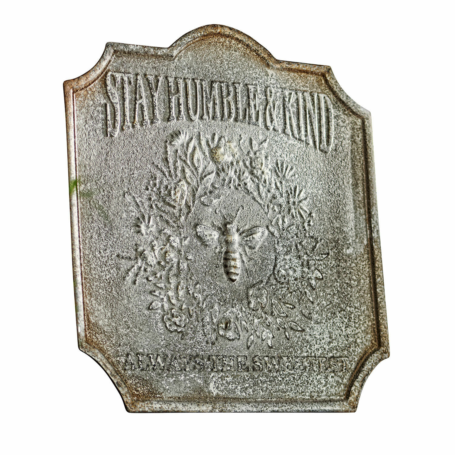 Letrero decorativo Humble Placa decorativa de metal gris con texto Stay Humble & Kind y diseño de abeja en relieve