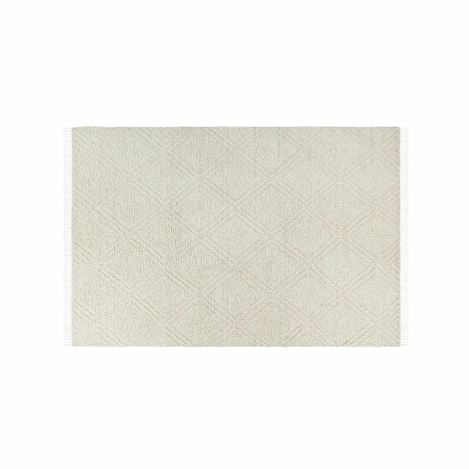 Alfombra para interior y exterior Bruand Alfombra de algodón beige con patrón geométrico y flecos, suave y decorativa