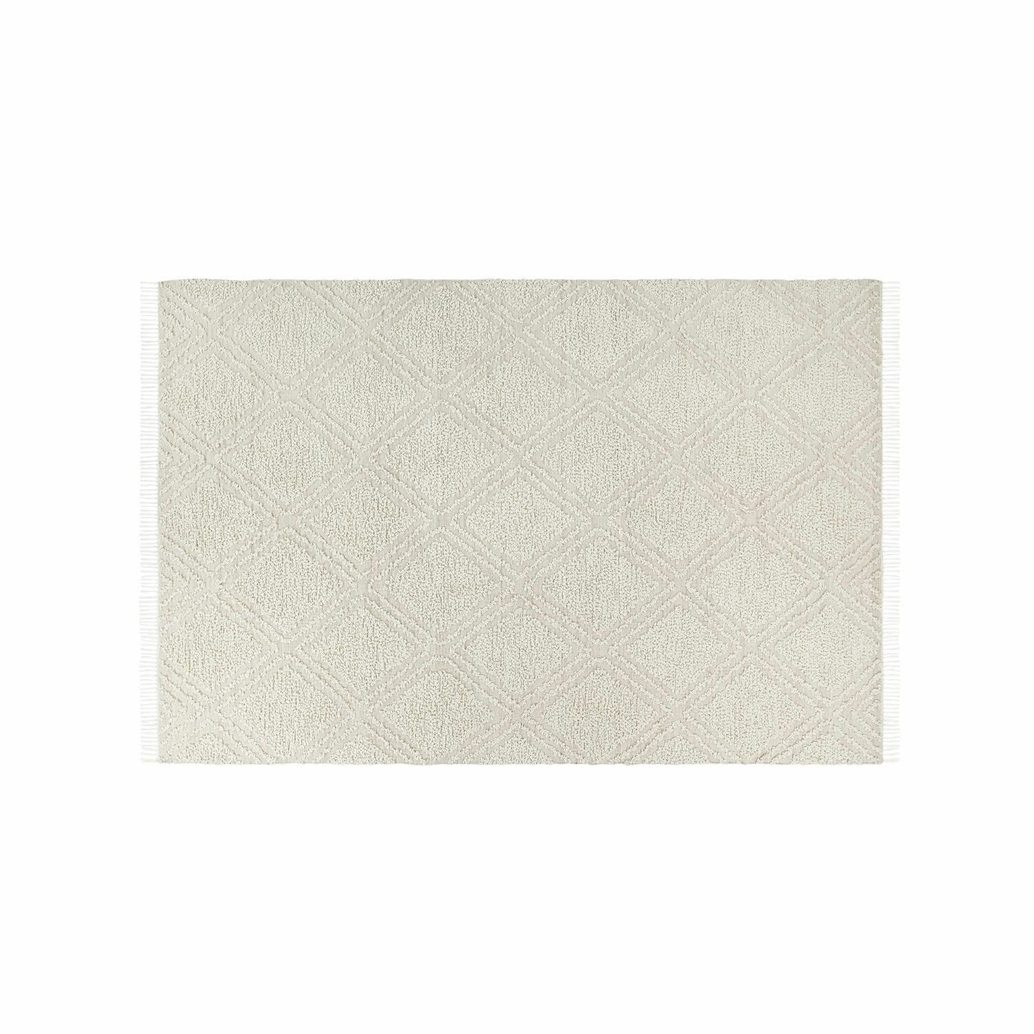 Alfombra para interior y exterior Bruand Alfombra de algodón beige con patrón geométrico y flecos, suave y decorativa