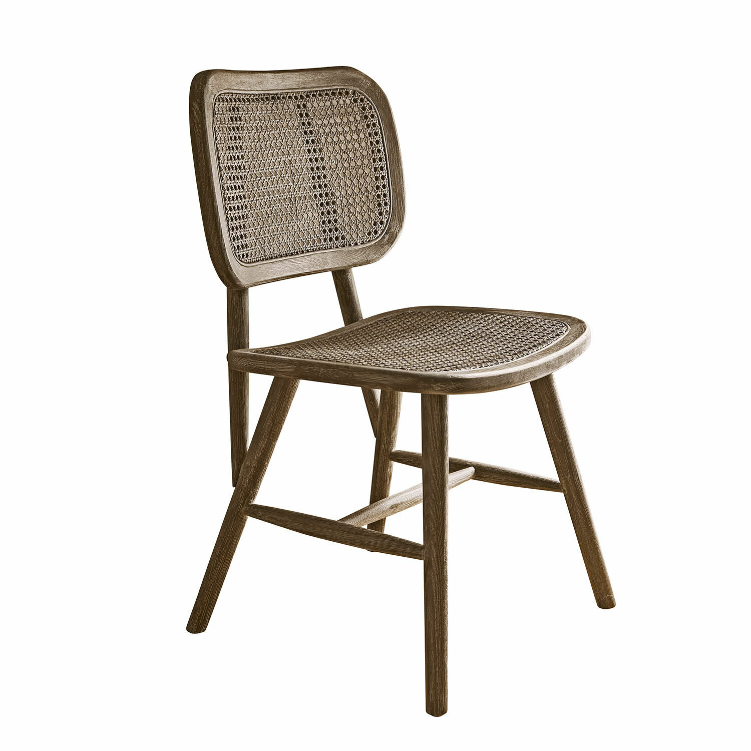 Silla Caelwyn Silla de madera y rejilla natural en marrón, estilo vintage, mueble para comedor y salón