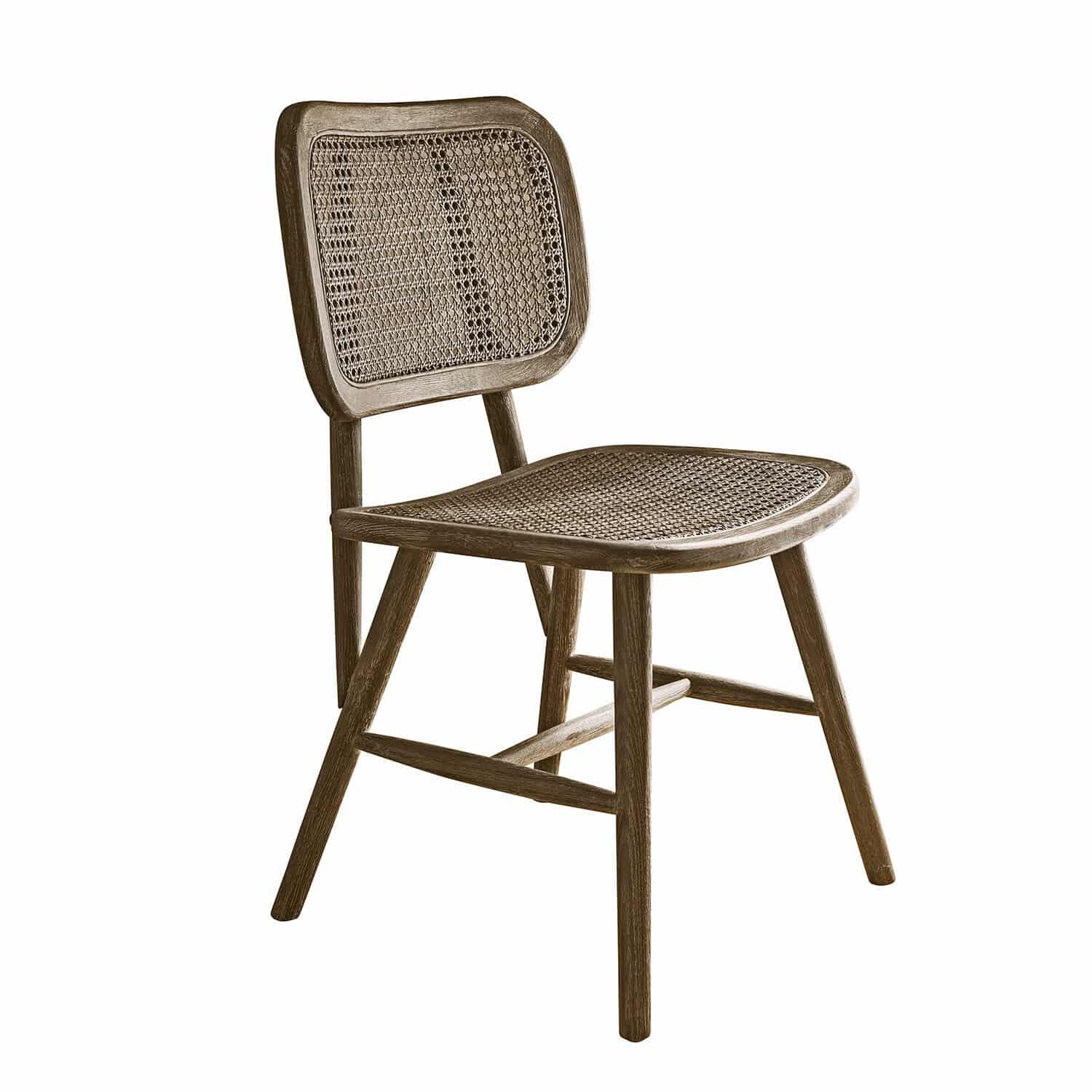 Silla Caelwyn Silla de madera y rejilla natural en marrón, estilo vintage, mueble para comedor y salón