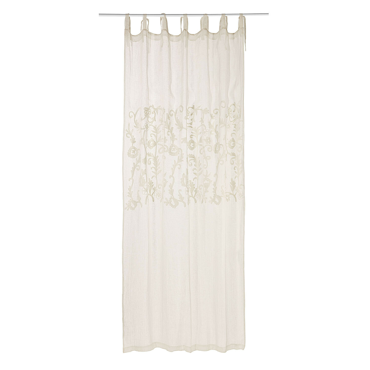 Cortina Judie Cortina blanca translúcida con bordado y lazos para colgar, tela ligera decorativa para ventana