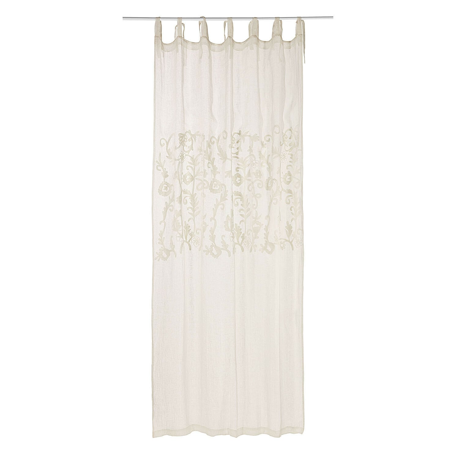 Cortina Judie Cortina blanca translúcida con bordado y lazos para colgar, tela ligera decorativa para ventana
