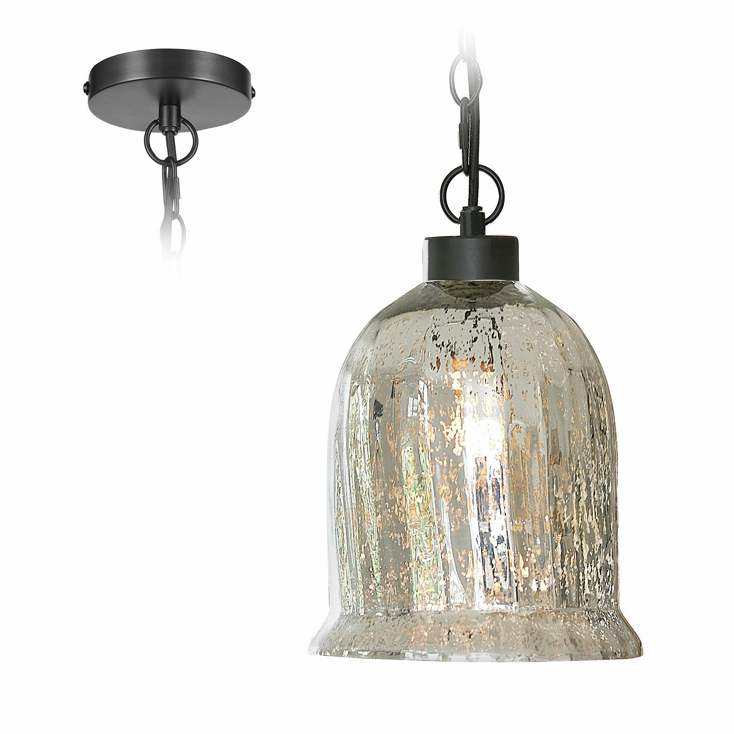 Lámpara colgante Yvron Lámpara colgante de vidrio con soporte metálico negro y cadena, lámpara decorativa de techo