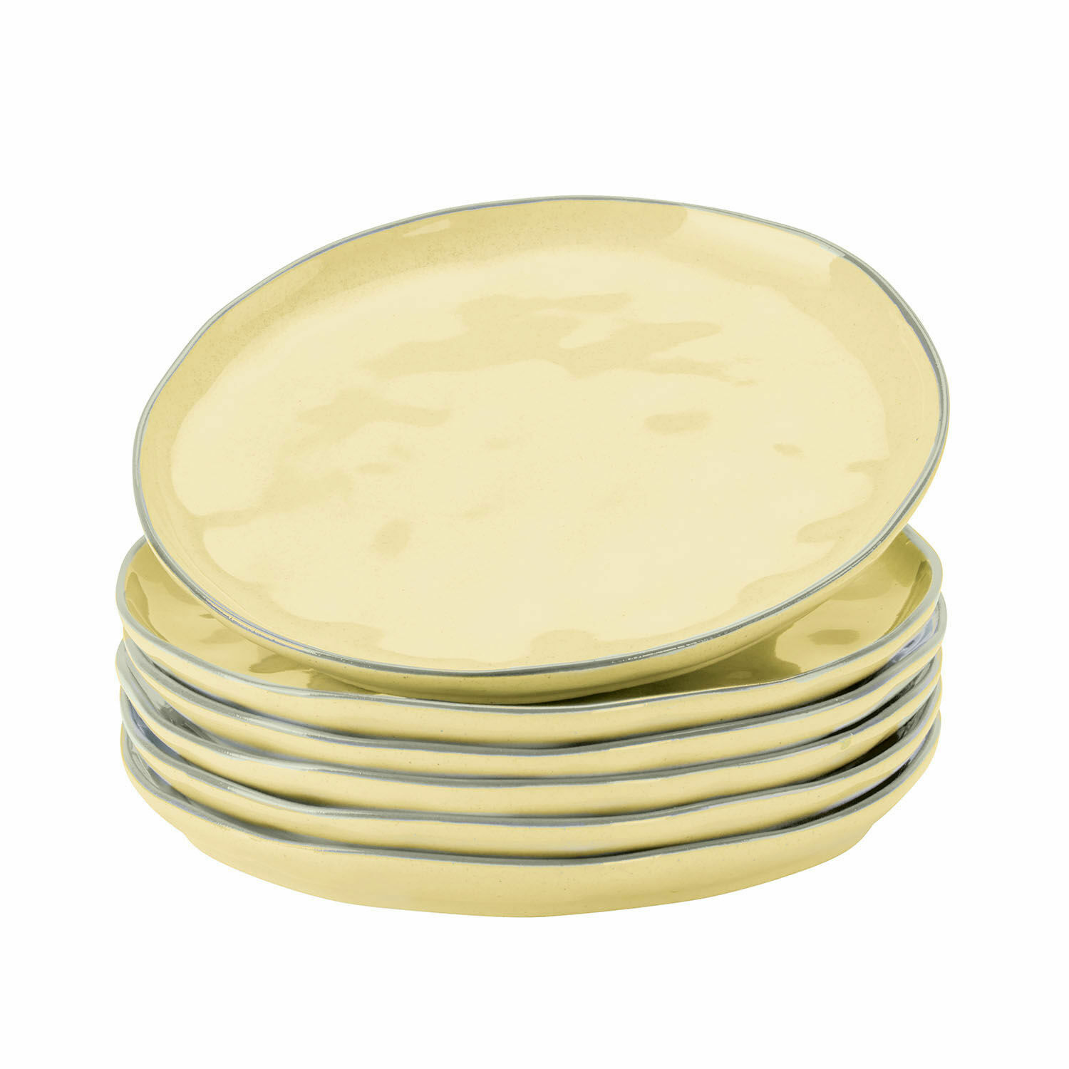 amarillo Juego de 6 platos de postre amarillos de cerámica Biarritz con borde gris sutil