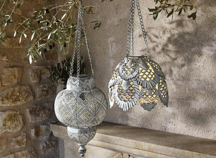 Faroles orientales de metal gris con diseño calado, iluminación colgante decorativa para interiores y exteriores