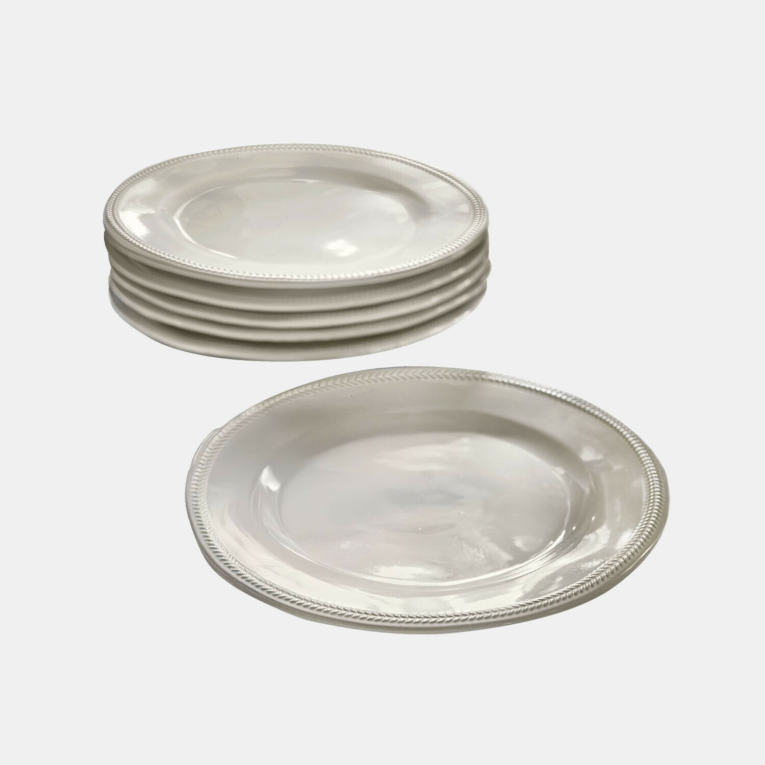 Set de 6 platos Norrvik Juego de platos blancos de cerámica con borde decorativo, ideal para uso diario en la cocina