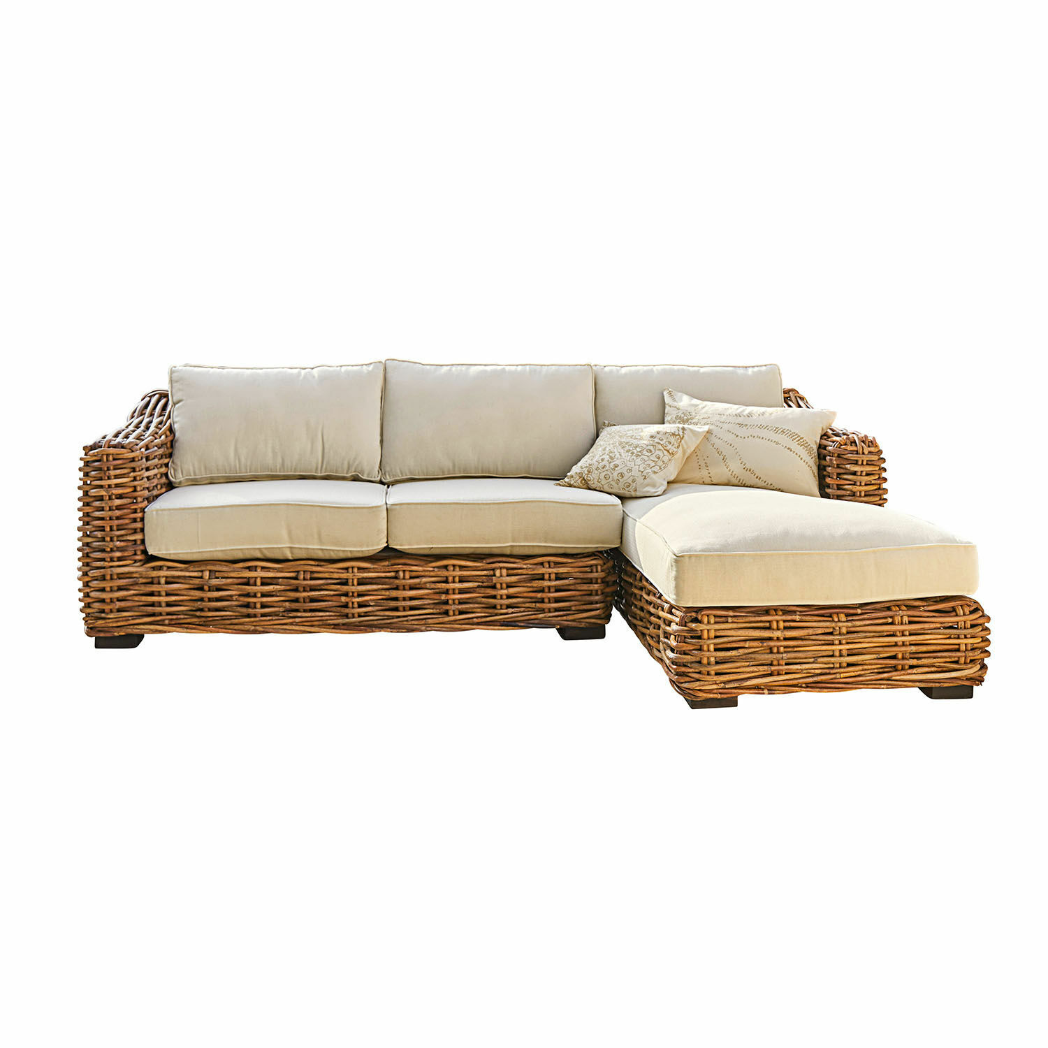 crema/marrón Sofá Villedieu de ratán marrón con cojines crema, mueble cómodo para sala