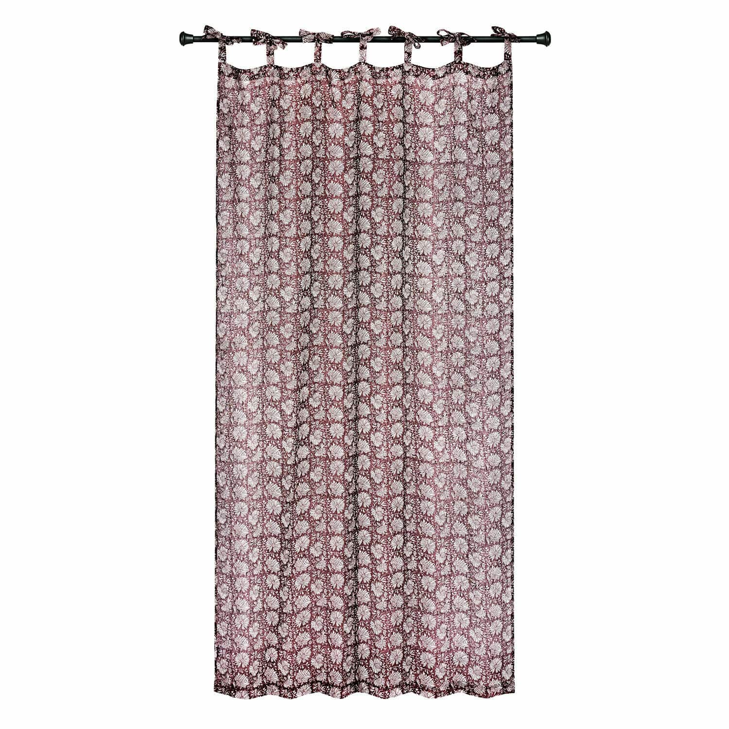 Cortina Jouvenay Cortina decorativa de algodón burdeos con patrón floral blanco para sala de estar