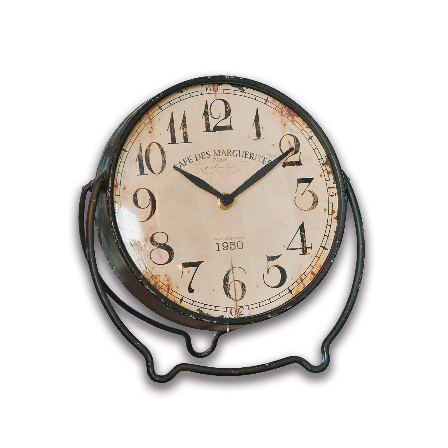 Reloj Falaise Reloj de mesa con marco metálico y esfera envejecida estilo vintage, decoración retro