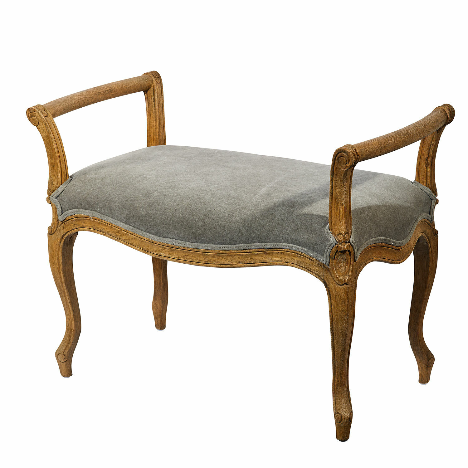 gris Banco Pierremont con tapizado gris y marco de madera estilo vintage para sala