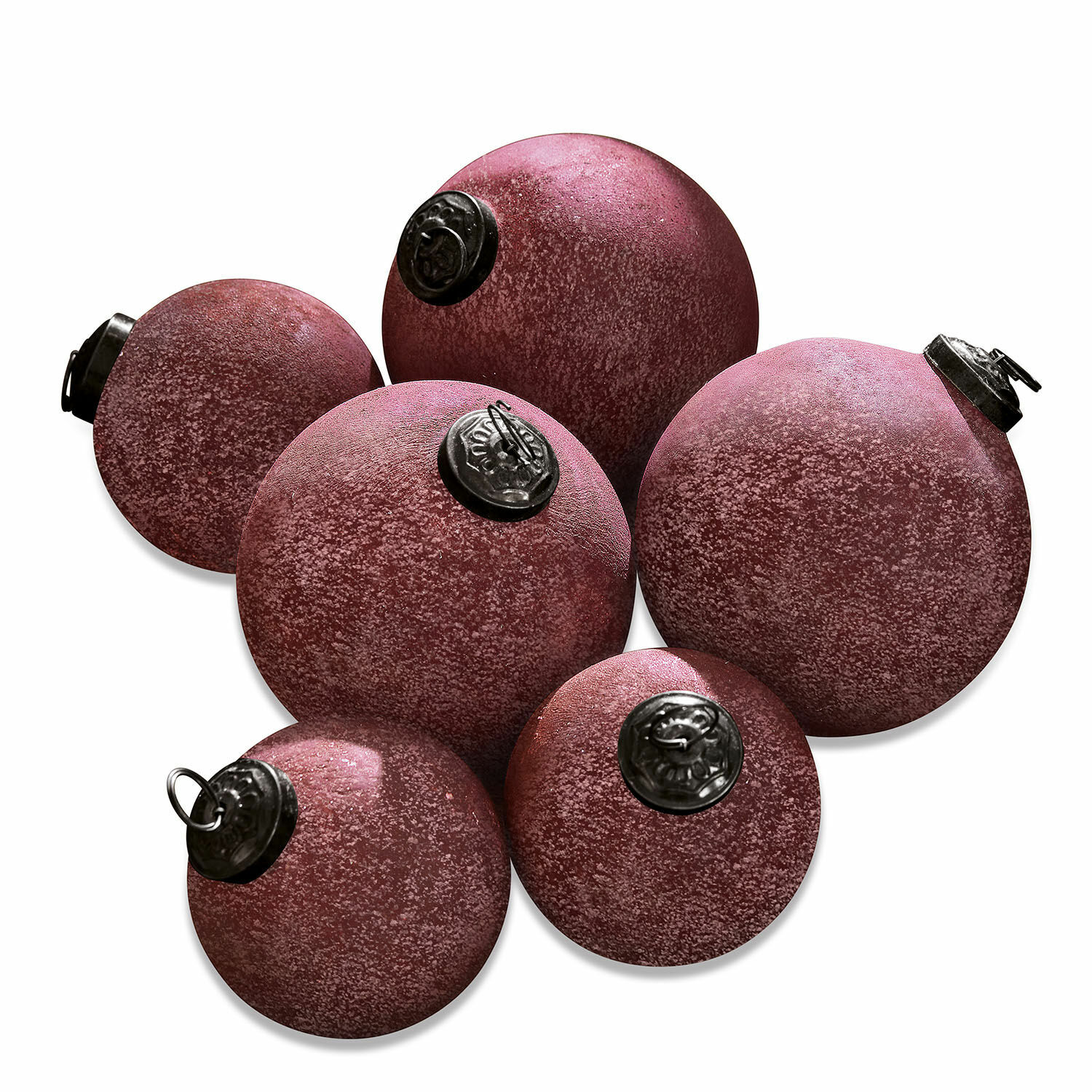 Set de 6 bolas navideñas rojas mate con ganchos metálicos para decoración de árbol