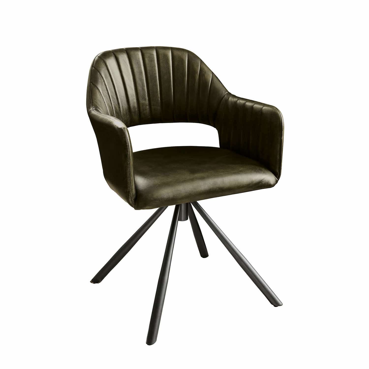 Silla Murtagh Silla giratoria de piel sintética verde oscuro con base metálica negra, diseño moderno y elegante