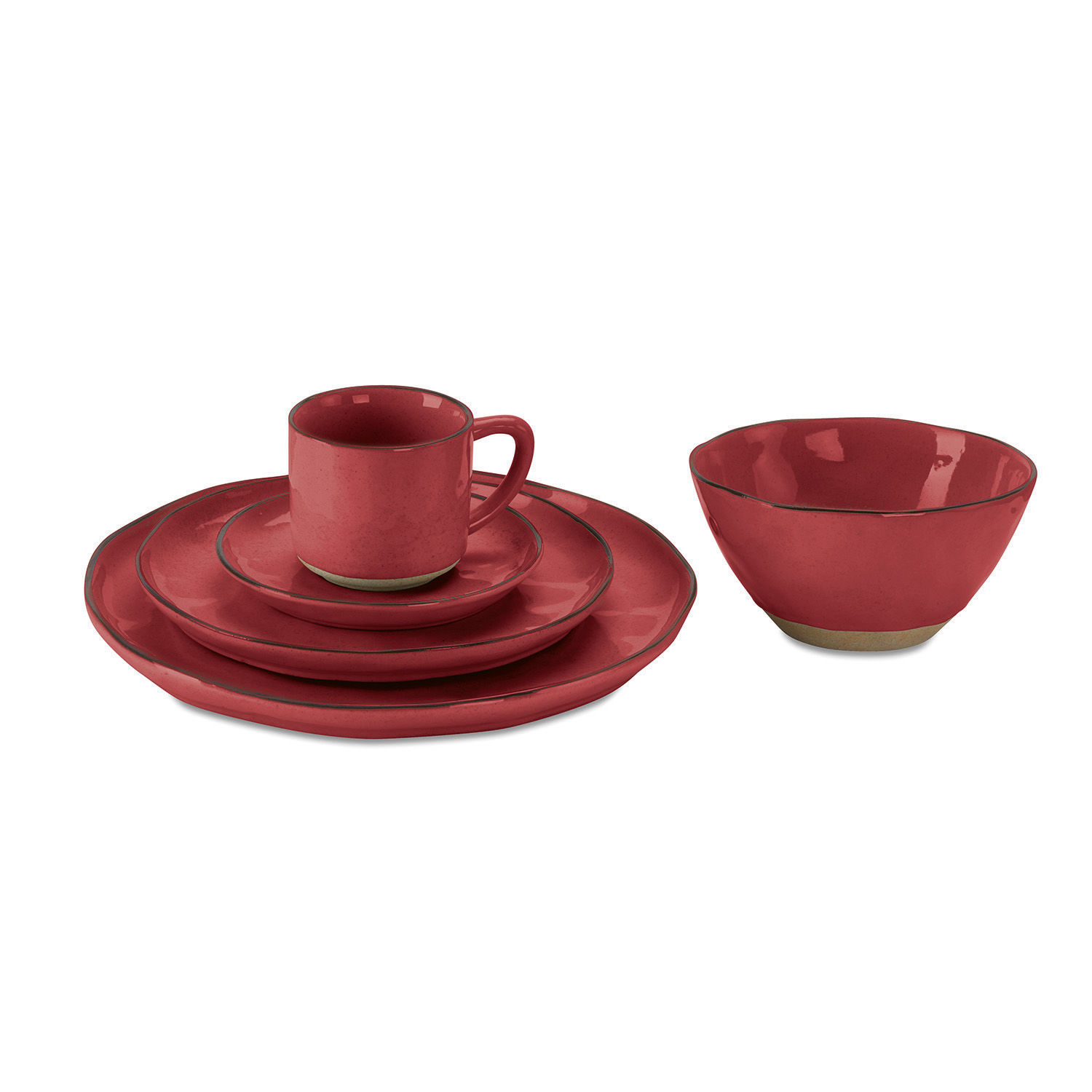 Set de 30 piezas de vajilla Biarré Juego de vajilla de cerámica roja con taza, platos y bol para comedor
