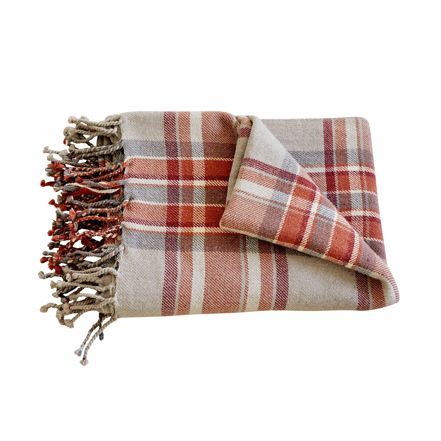 Plaid Tartan Manta suave a cuadros con flecos en tonos beige y rojo, ideal para decoración del hogar