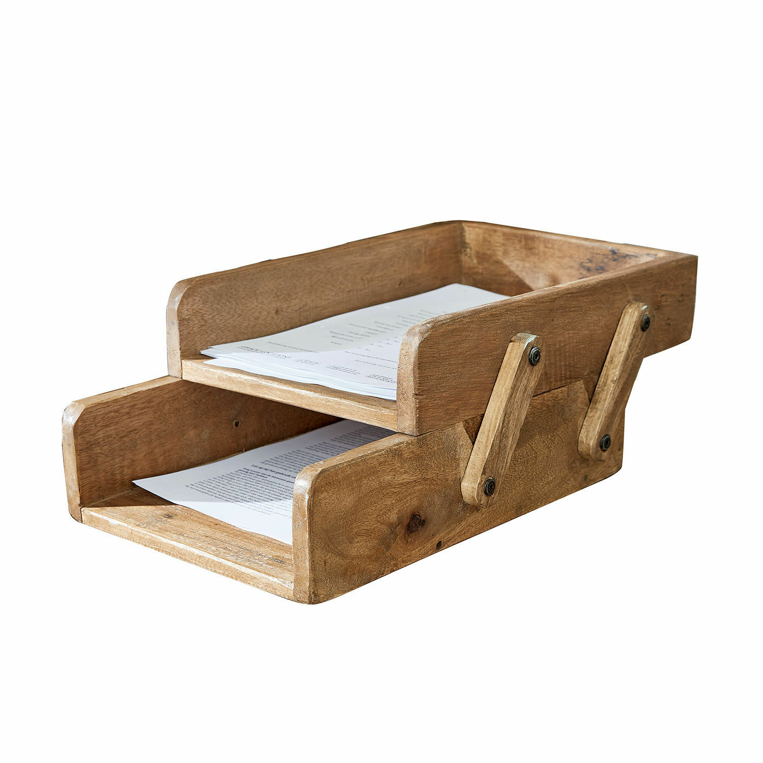 Organizador Alice I Organizador de documentos de madera natural de dos niveles para oficina y hogar