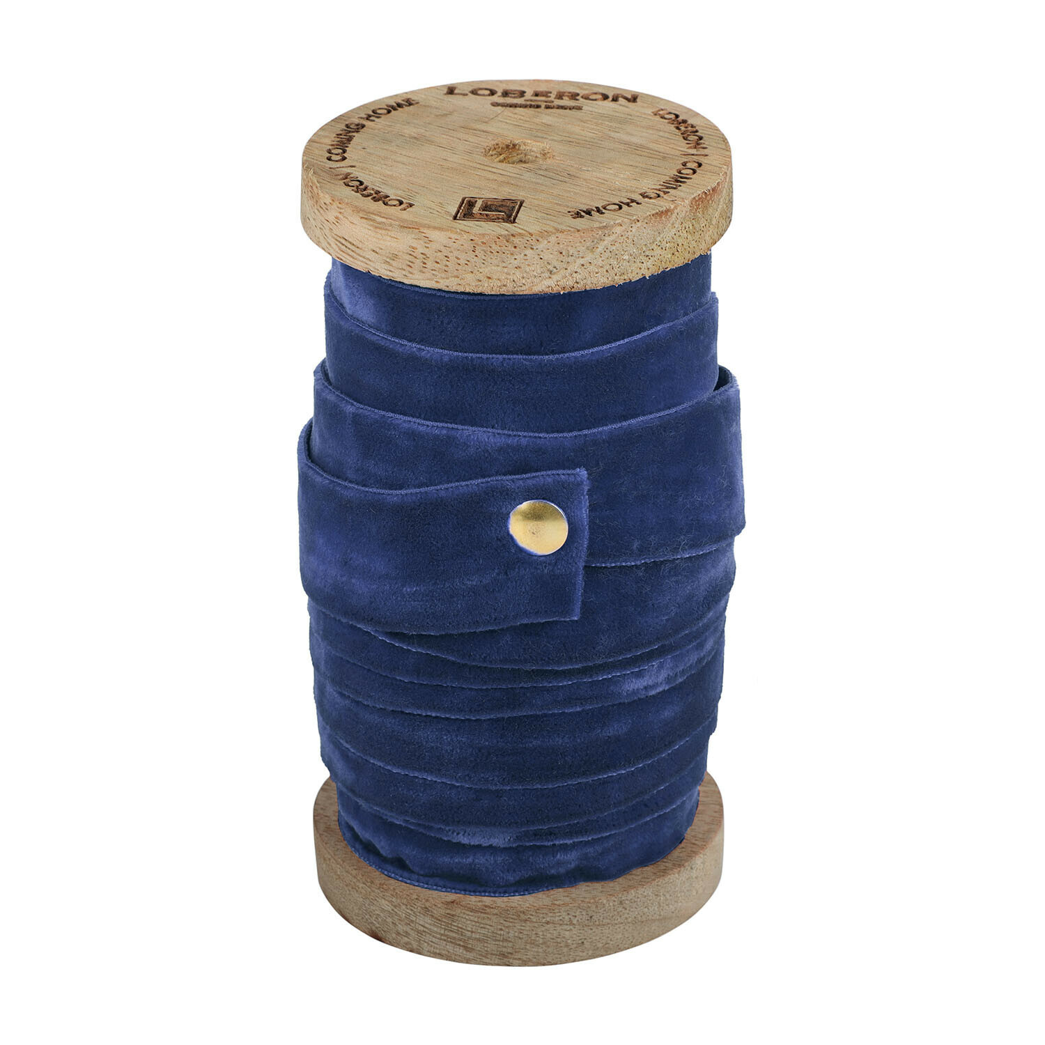 Cinta de terciopelo azul oscuro en carrete de madera para decoración y manualidades