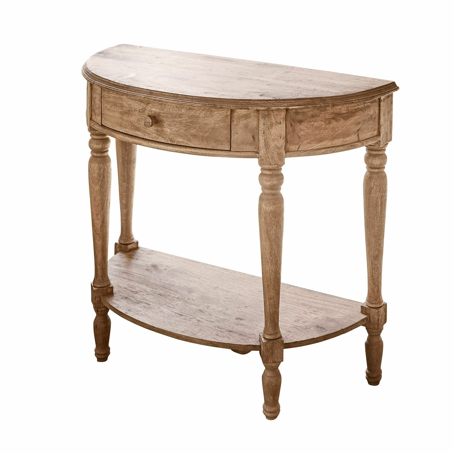 Consola Daintique Consola de madera natural con estante inferior y cajón, mueble elegante para salón