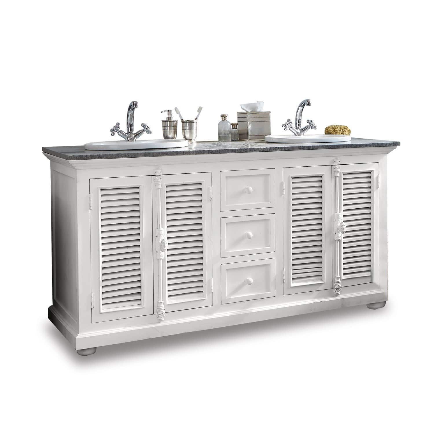 Lavabo doble South Paris Mueble de baño blanco de madera con dos lavabos y cajones para accesorios de baño