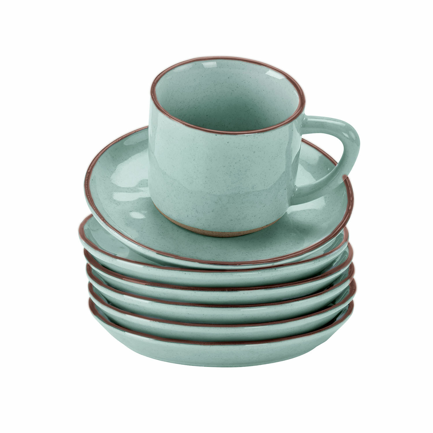 turquesa Set de 6 tazas y platos de cerámica turquesa Biarritz para café y té