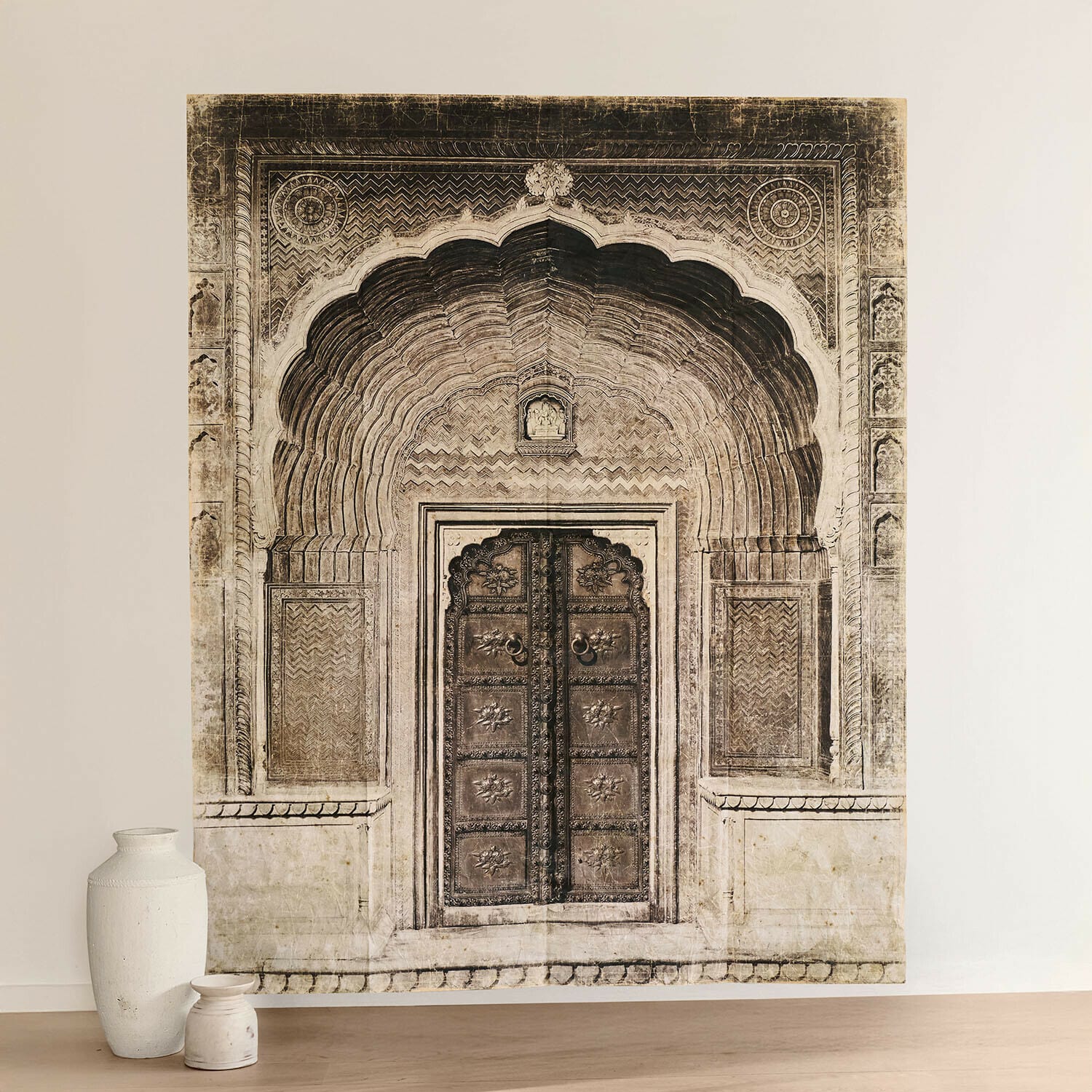 Fotomural Odenis Panel decorativo de pared con motivo de puerta de piedra en tonos beige y marrón para interiores