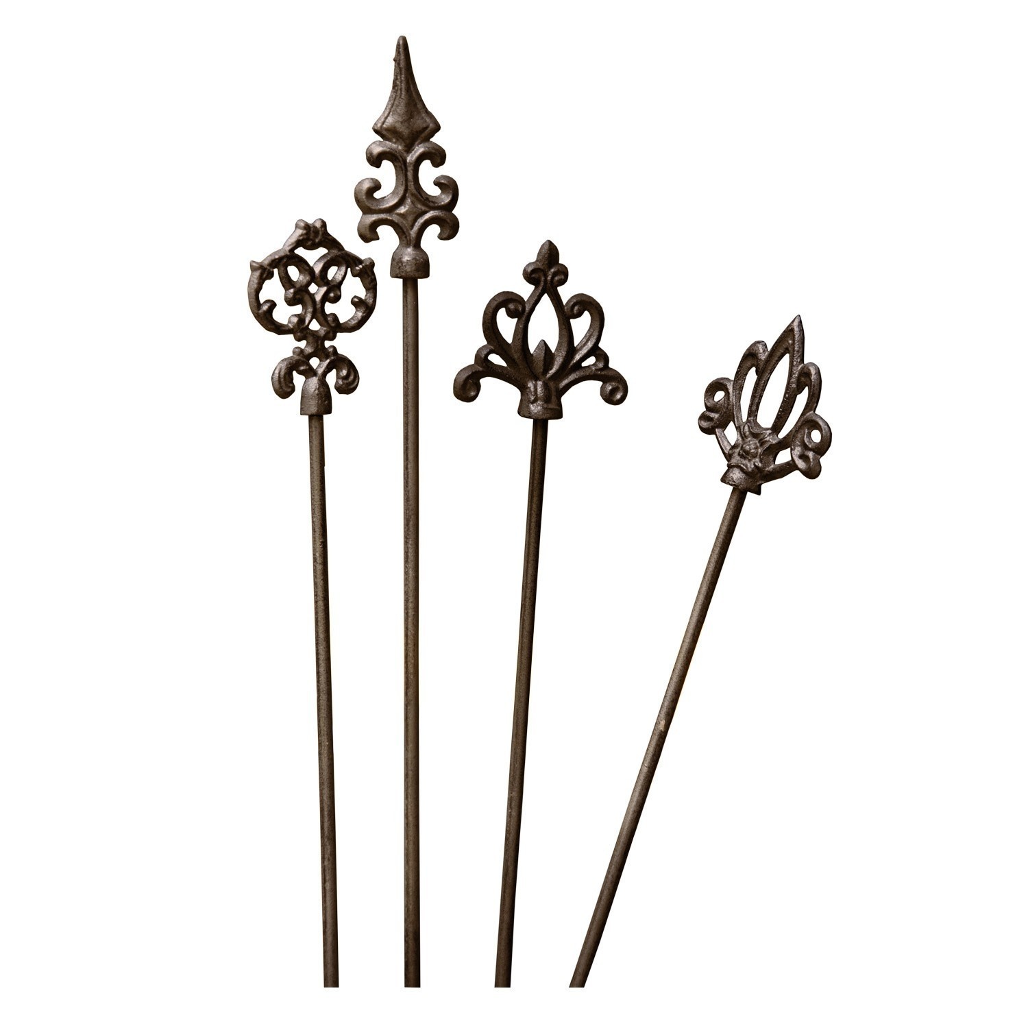 Set de 4 estacas para rosas Baton Conjunto de cuatro varillas decorativas de metal marrón óxido para adornar plantas de jardín
