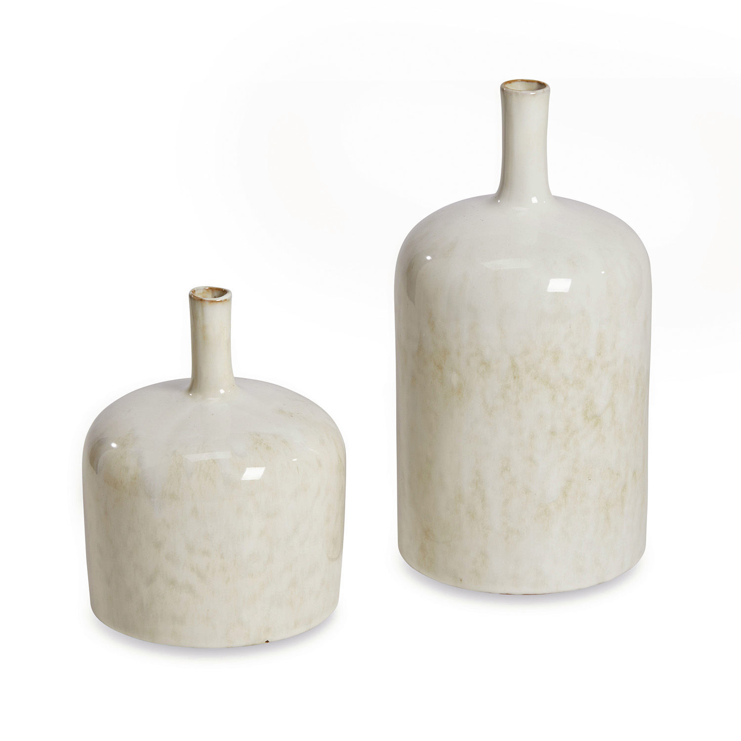 crema Conjunto de dos jarrones de cerámica crema Kurys con acabado mate para decoración interior