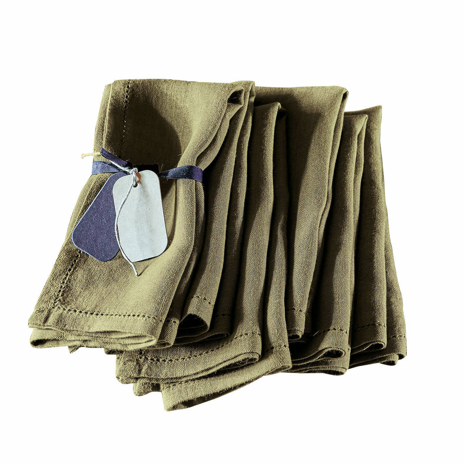 verde Set de 6 servilletas de lino verde Fibi para decoración de mesa, material de alta calidad