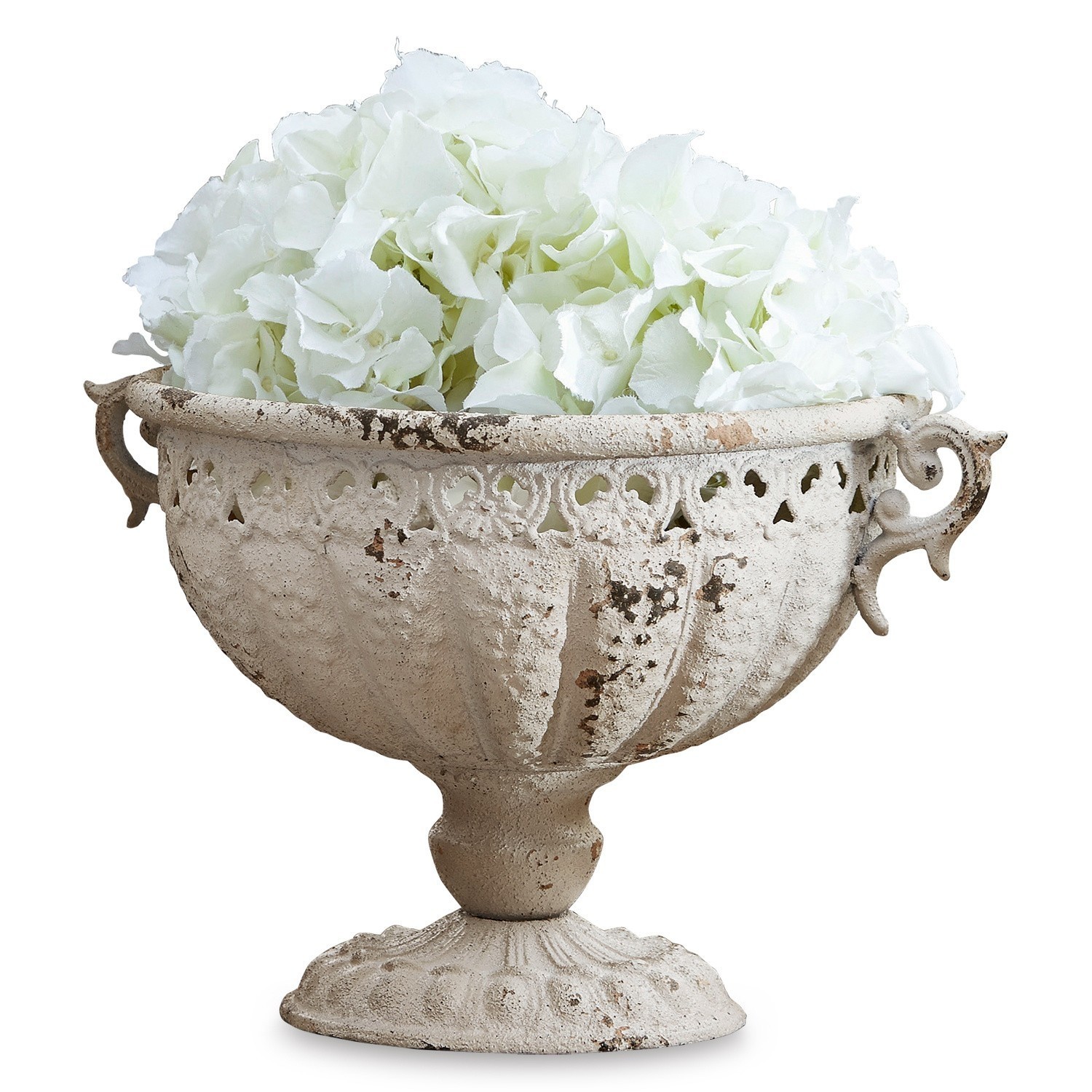 Ánfora Vescemont Cuenco decorativo de metal blanco estilo vintage con flores blancas para decoración interior