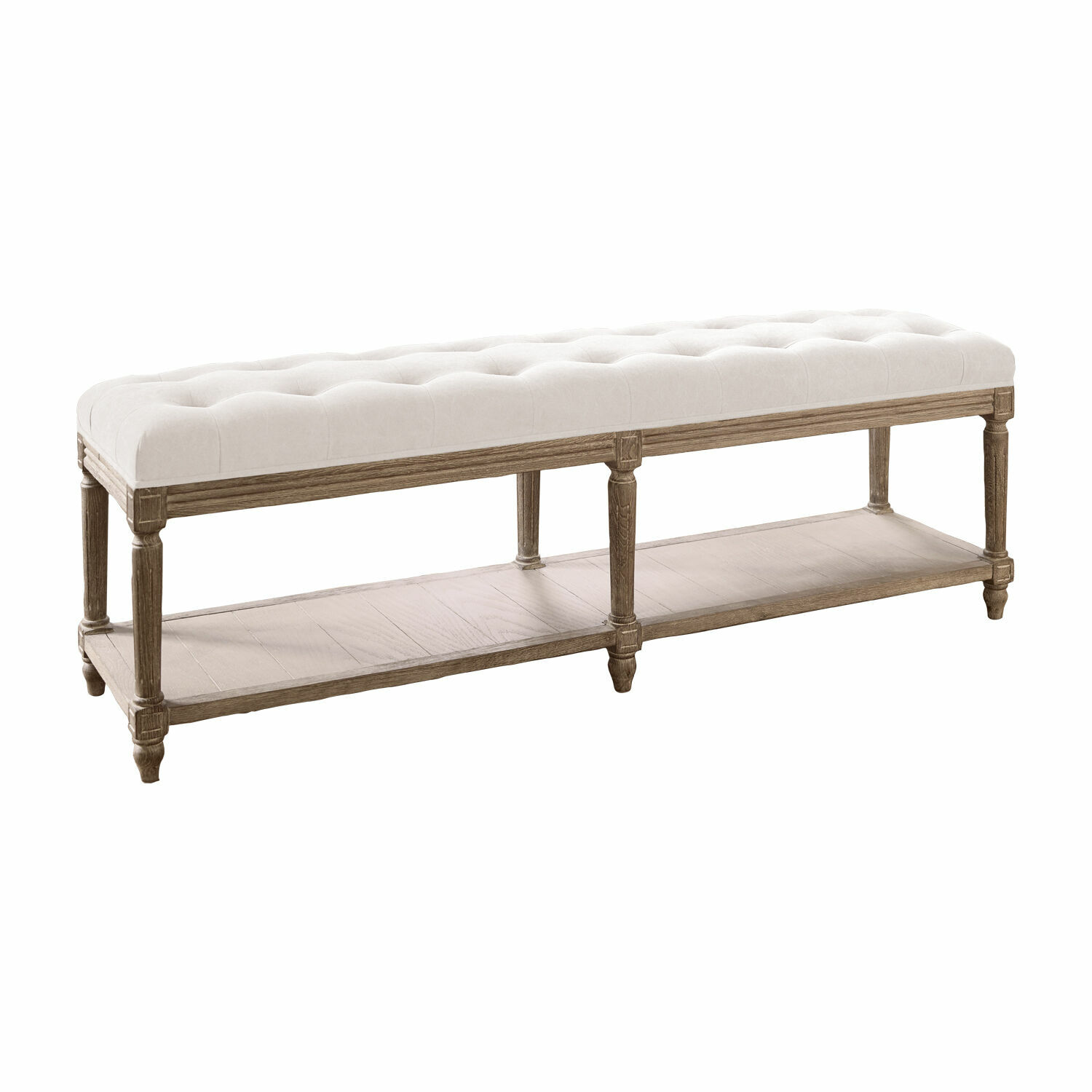 Banco Surcelles con asiento acolchado crema y estructura de madera marrón antiguo, estilo vintage