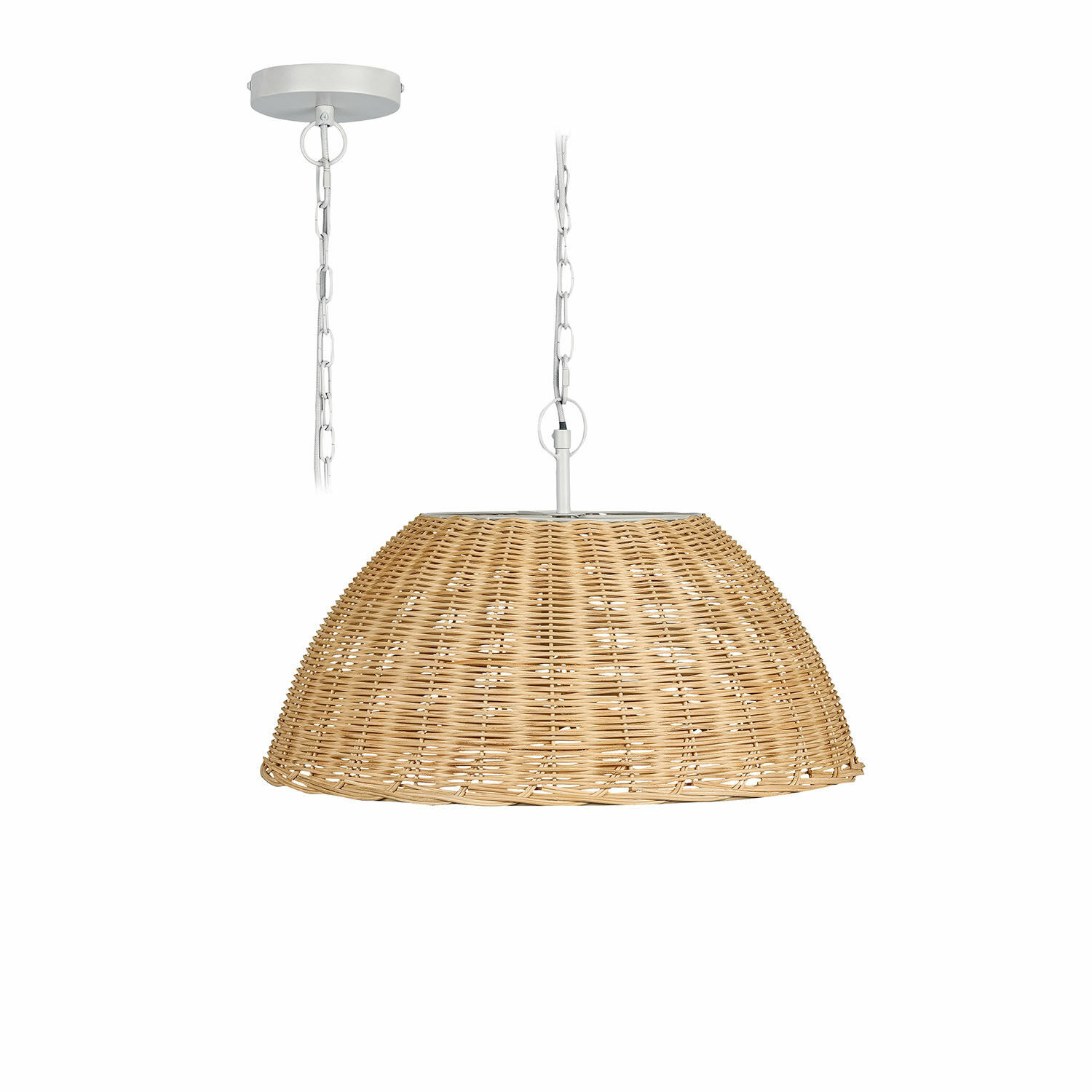Lámpara colgante de ratán natural con soporte metálico blanco para iluminación interior