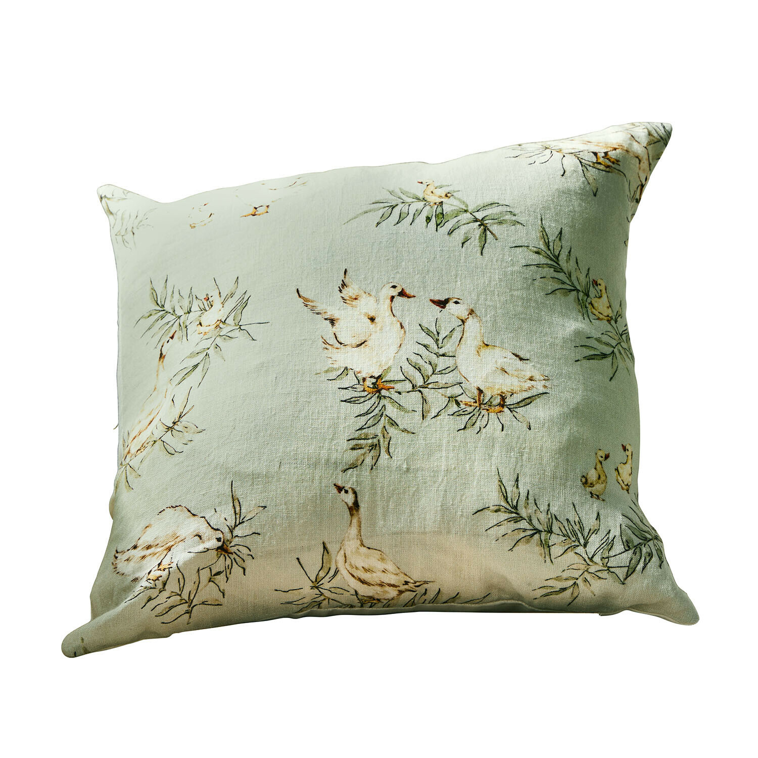Funda de cojín Sunnyo Cojín de lino claro con estampado de patos y ramas verdes para decoración del hogar
