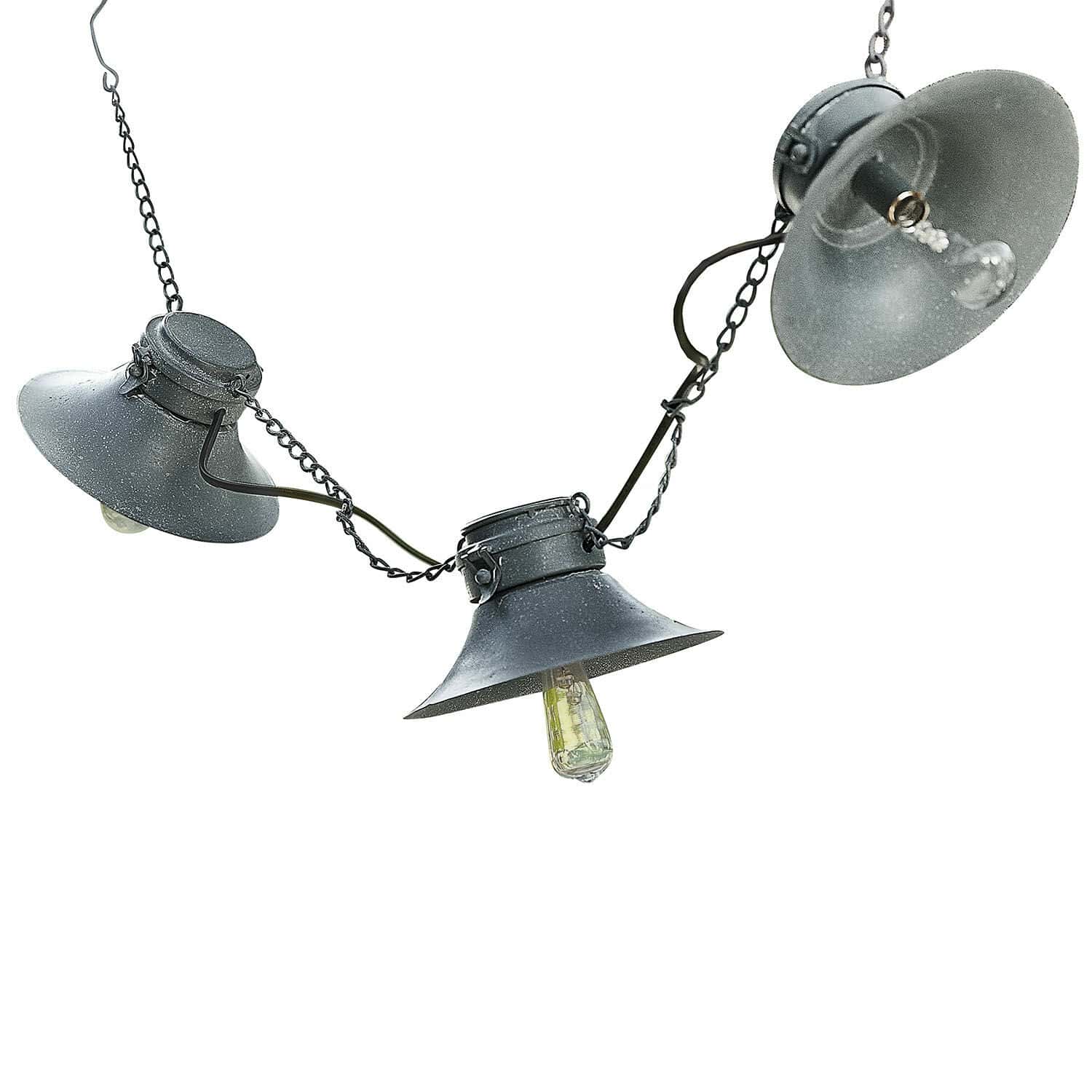 Guirnalda de luces solares Jarnesto Cadena metálica negra con tres lámparas estilo industrial para decoración interior y exterior
