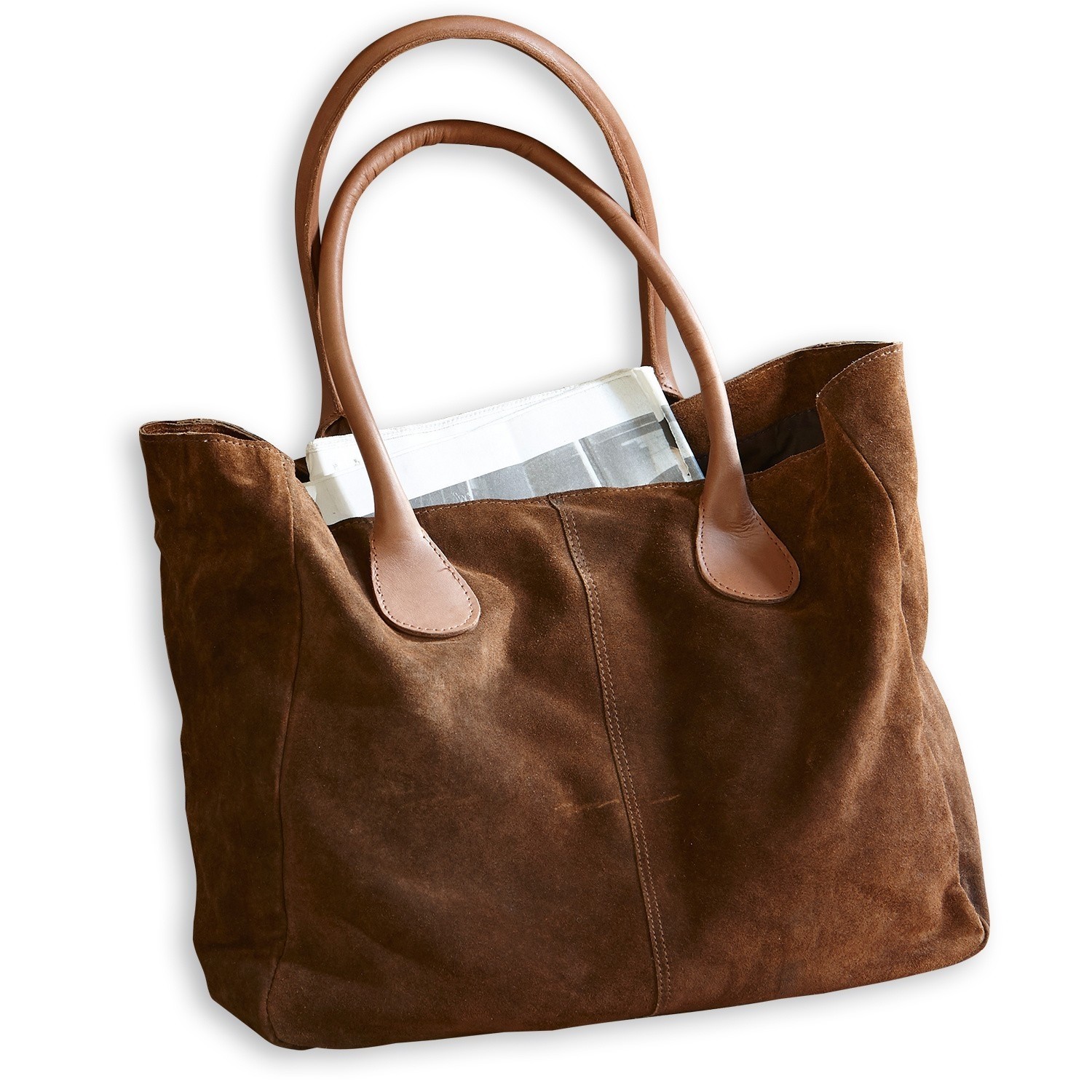 Bolso Genevielle Bolso de ante marrón con asas marrón claro, bolso práctico para compras y uso diario