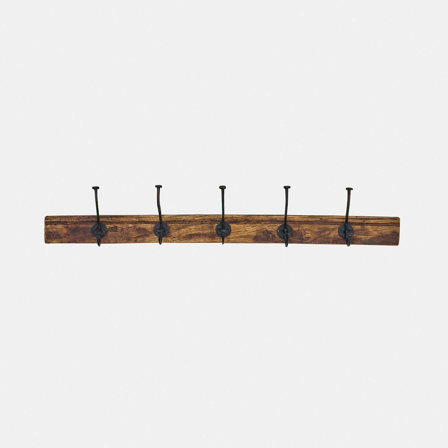 Perchero Sémone Perchero de pared de madera con cinco ganchos de metal negro en estilo vintage para entrada