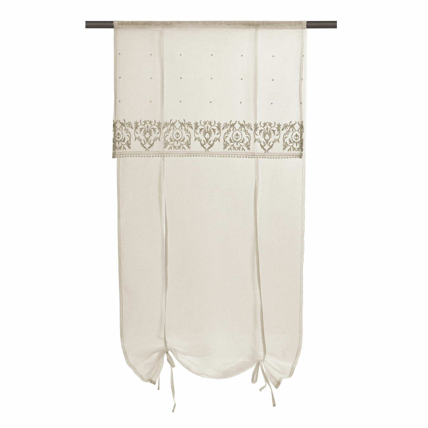 Visillo Darice Cortina beige con bordado delicado y lazos, tela ligera para decoración de ventanas